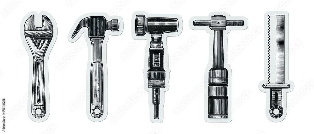 Fototapeta premium Set of Isolated Black and White Tools on Transparent Background for Design Use