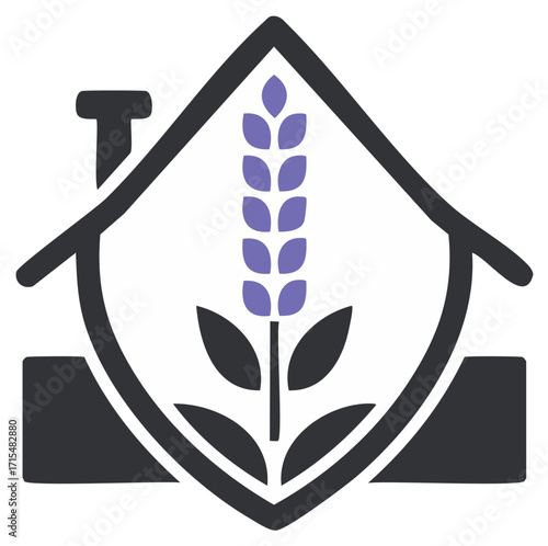 Abstract house and lavender symbol representing natural home or organic lifestyle