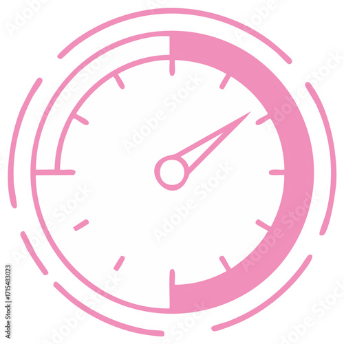 Outline illustration of a speedometer or gauge with moving pointer in pastel pink indicating acceleration or progress