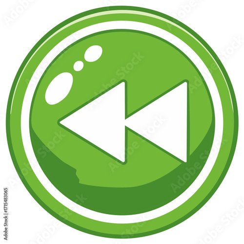 Green Rewind Button with Glossy Finish and Arrows for Backward Movement