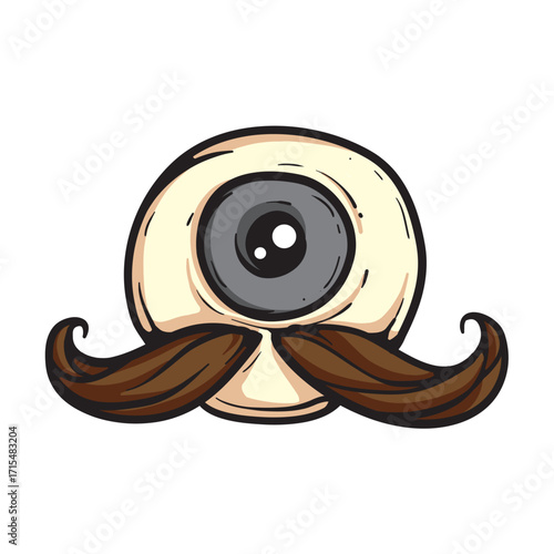 Eye With Mustache Cartoon Vector Illustration
