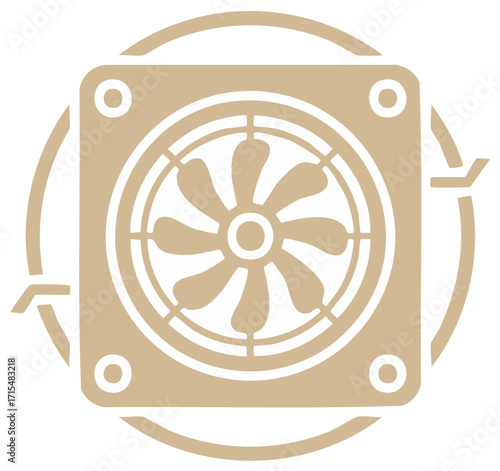 Square computer system fan icon with circular arrows depicting air circulation and cooling technology