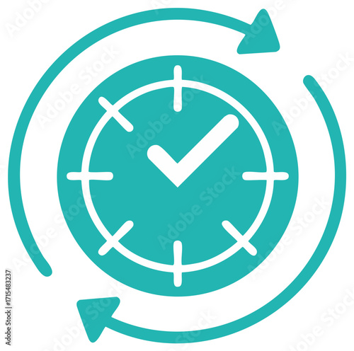 Clock with Checkmark and Rotating Arrows Illustrating Repetition or Process Cycle