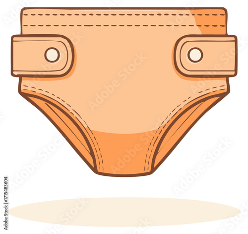 Cartoon illustration of a reusable cloth baby diaper with snap closures