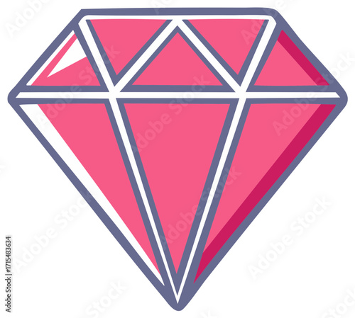 Stylized pink diamond gem with grey outlines and faceted surfaces