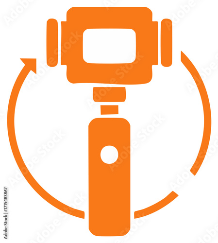 Handheld gimbal stabilizer icon with 360 degree rotation arrow for smooth mobile video recording