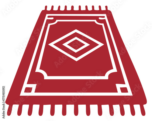 Stylized red prayer mat icon with elegant white border and traditional geometric pattern