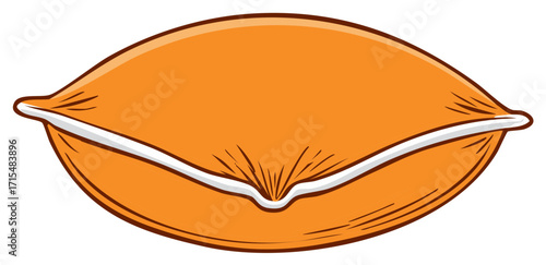 Cartoon illustration of a soft orange pillow with white piping and a slight curve