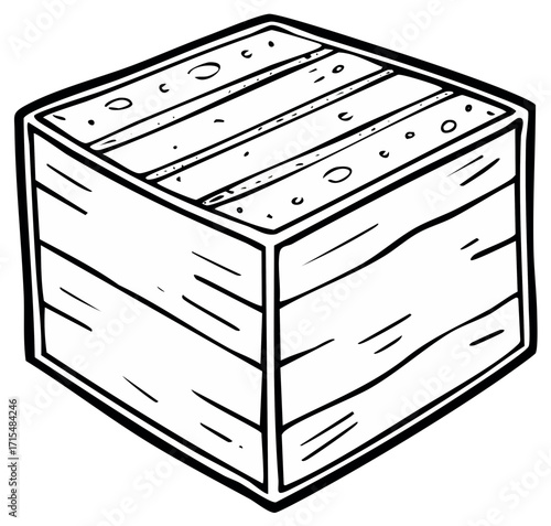 Simple line art illustration of a closed wooden box or crate in a cartoon style