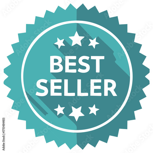 Best Seller Badge with Stars Teal Color for Product Promotion and Marketing Sales