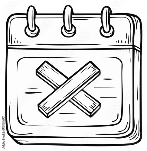 Calendar Illustration Marked with Crossed Boards Indicating Cancelled Events