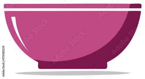 Simple Flat Illustration of a Vibrant Pink Ceramic Kitchen Bowl with a Shadow
