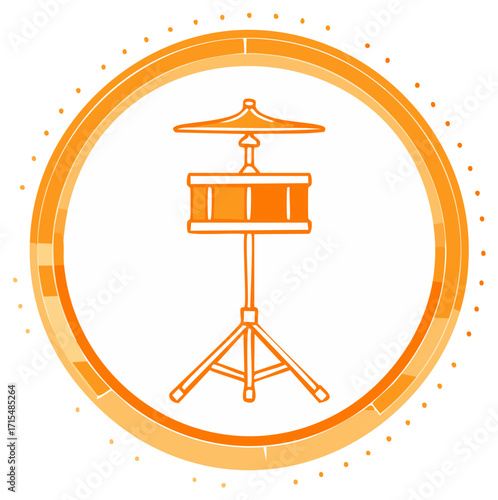 Orange Drum Kit Outline Graphic in Circular Design for Music and Rhythmic Expression