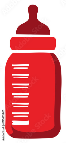 Infant Feeding Bottle with Measurement Markings in Red Color Illustration