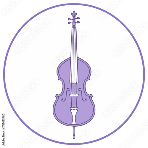 Purple Cello Illustration Inside Circle, Music Instrument Design