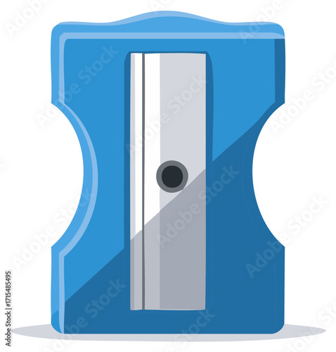 Blue pencil sharpener illustration in flat cartoon style