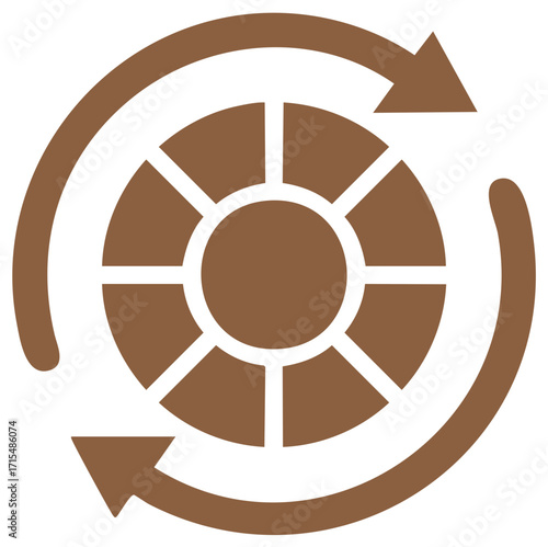 Circular diagram with rotating arrows representing process flow and continuous improvement