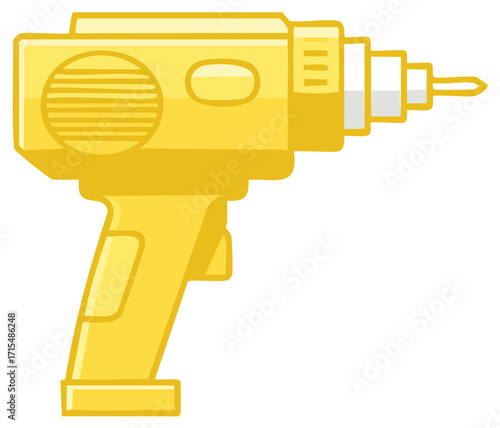 Stylized Golden Power Drill with Sharp Pointed Bit and Handle