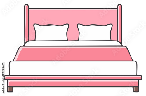 Pink double bed furniture icon with pillows, vector illustration for bedroom interior
