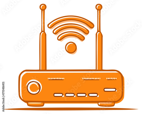 Modern Orange Wi-Fi Router Icon Broadcasting Strong Wireless Internet Signal Waves