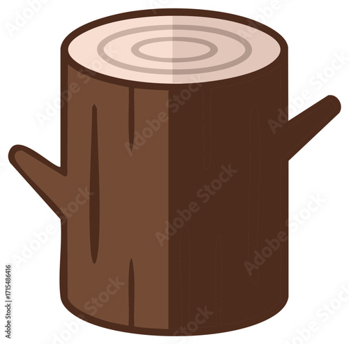 Stylized Tree Stump Vector Illustration Depicting Brown Wood, Circular Rings, with Branch Stubs in a Forest Setting, Simple Cartoon Style