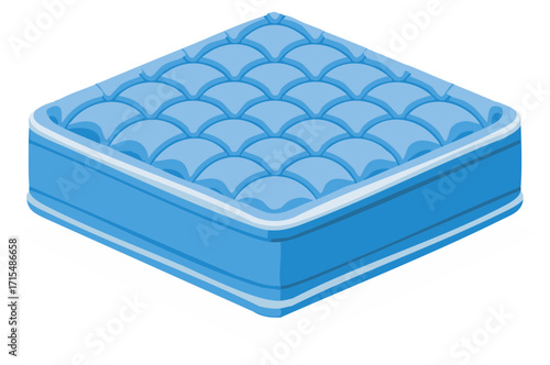 Isometric blue mattress illustration design featuring a quilted top for optimal comfort and support