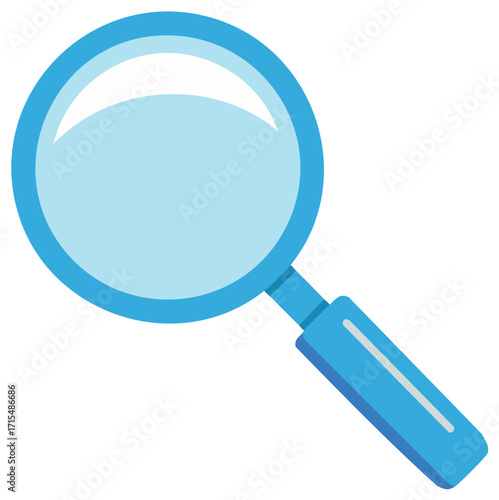 Simple light blue magnifier illustration shows searching concept for discovery research and finding information