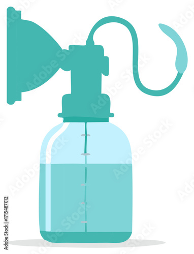 Modern electric breast pump with milk collection bottle for baby feeding illustration