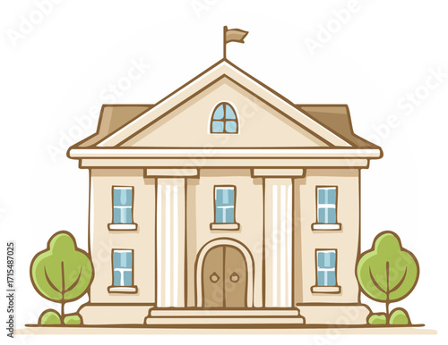 Cartoon illustration of a classical style building like a courthouse bank or school