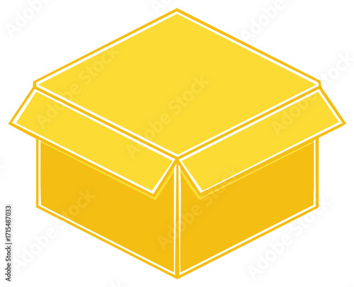 Yellow isometric open empty cardboard box packaging delivery service illustration