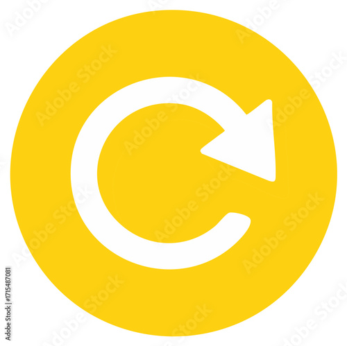 Circular arrow icon in yellow background, symbol for refresh, reload, or redo.