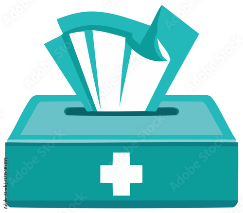 Vector illustration of a box of medical wet wipes with a cross symbol for sanitizing and hygiene