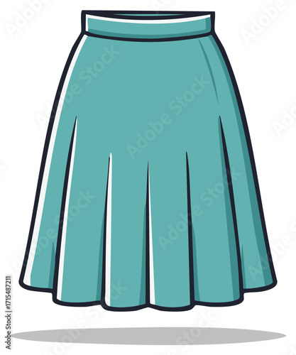 Pleated Teal Skirt Fashionable Wardrobe Accessory in Modern Cartoon Style