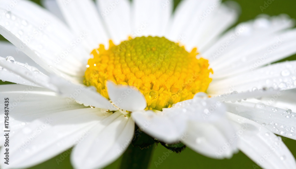 Obraz premium Close up of daisy petals with morning dew