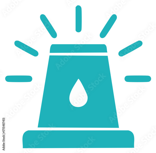 Emergency siren icon illustration, teal colored shape with radiant lines