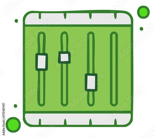 Green Hand Drawn Audio Mixer Faders Icon for Sound Control and Adjustment