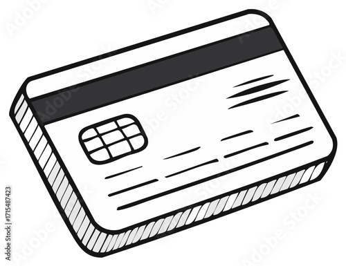 Simple line drawing of a credit card with chip and magnetic stripe