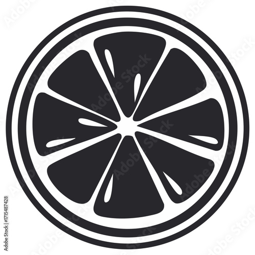 Minimalist vector drawing of a sliced citrus fruit with juicy pulp, perfect for logos and graphic design projects.