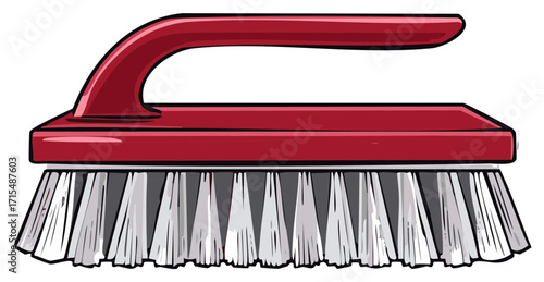Red scrubbing brush with white bristles for cleaning and scrubbing tasks
