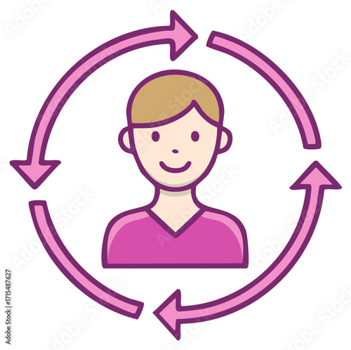 Person in a Circular Arrow Loop Icon Representing a Customer Lifecycle or User Experience