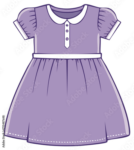 Lavender Girls Dress with White Collar and Belt Cute Apparel Design
