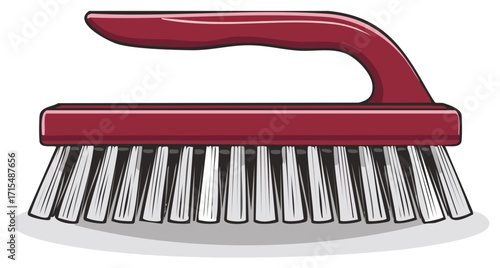 Red Handheld Cleaning Brush with Stiff Bristles for Scrubbing Surfaces