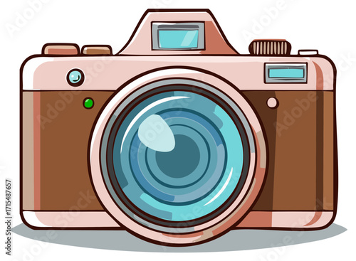 Colorful Retro Photo Camera Illustration with Detailed Lens and Buttons Artwork