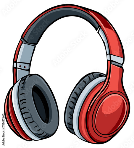 Red Over-Ear Headphones with Gray Earpads and Silver Accents