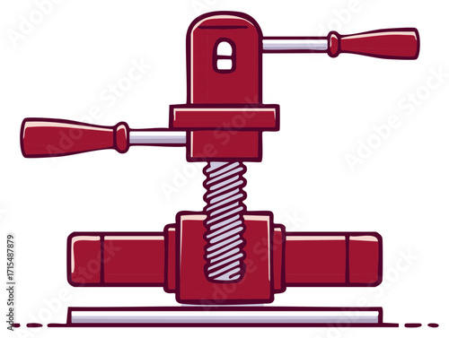 Red Pipe Clamp with Screw Mechanism and Wooden Handles