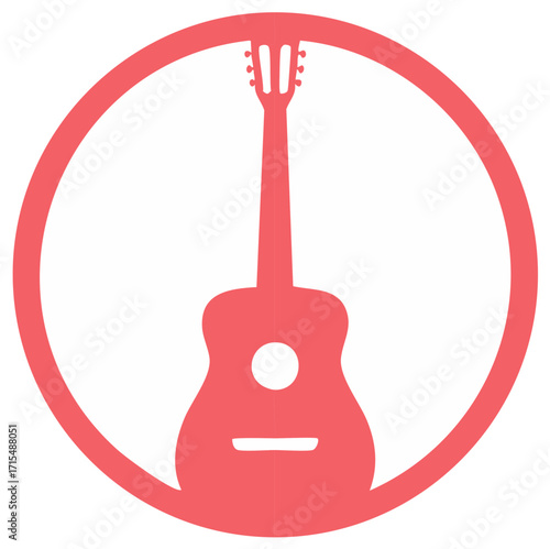 Coral Red Acoustic Guitar Silhouette Inside Circle Logo Symbol Icon