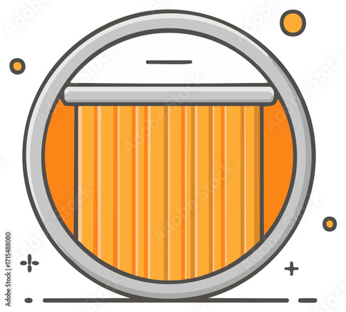 Circular orange engine air or oil filter vector icon for automotive service