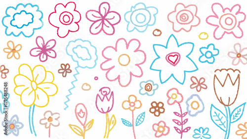 Whimsical hand-drawn floral patterns bursting with vibrant colors and cheerful charm
