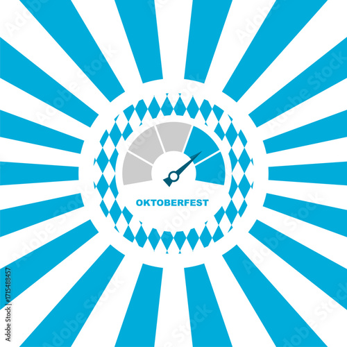 Oktoberfest Bavarian traditional festival. Blue rays with meter scale. Octoberfest celebration fun measurement.