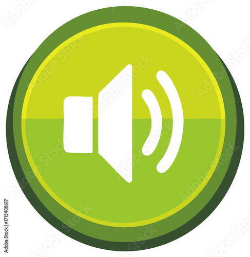 Green and Yellow Sound Button, Audio Speaker Icon with Wave Illustration in Modern Style